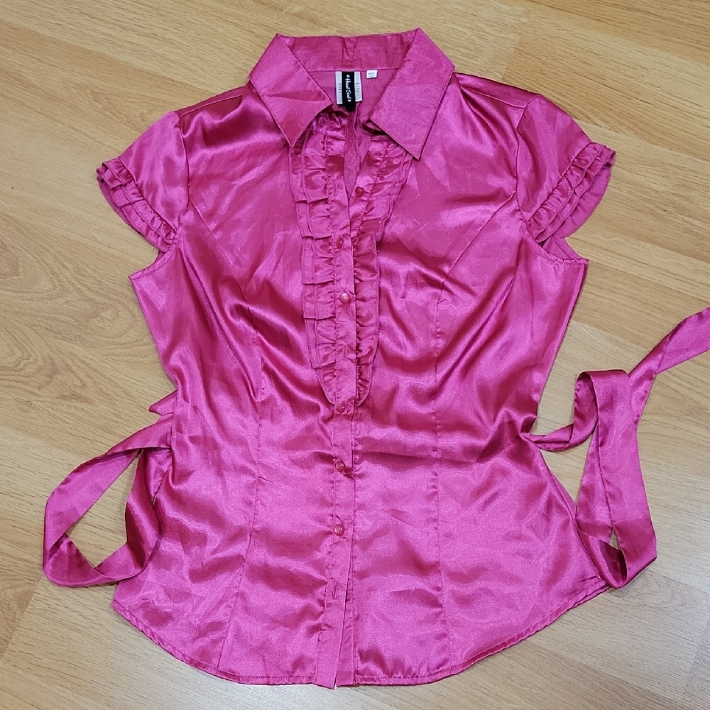 HeartSoul Fuchsia Satin Ruffle Blouse